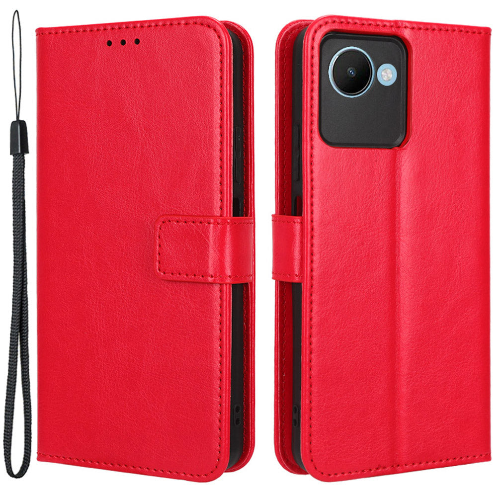 Til Realme C30 4G C30s 4G Fuldt indpakket Crazy Horse Tekstur Magnetisk mobiltelefon etui Flip Wallet Stand PU læder telefoncover med rem Til Realme C30 4G C30s 4G Fuldt indpakket Crazy Horse Tekstur Magnetisk mobiltelefon etui Flip Wallet Stand PU læder telefoncover med rem
